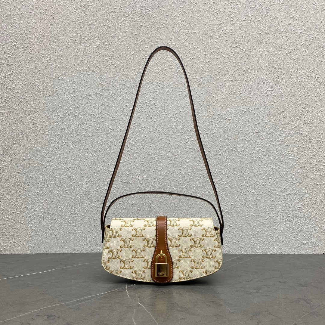 Celine Clutch On Strap Tabou In Triomphe Canvas And Calfskin White/Tan 101592